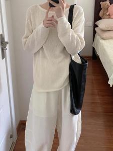 Loose Knitted Long Sleeve Womens Top Thin Pure Color Casual Comfortable Style Early Autumn Fashion Korean Version Tunic Shirt