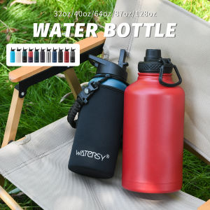WATERSY 32/40/64oz Insulated Water Bottle Stainless Steel Vacuum Flask with Straw & Lids Large Capacity Outdoor Sports Kettle