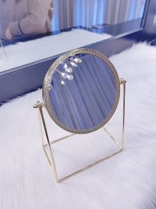 Nordic Gold Frame Makeup Round Mirror Single Sided Rotation Dressing Table Cermin Mekap Meja