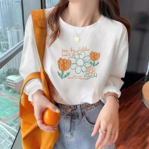 Creme Color Long Sleeve Cotton Base Shirt Womens Loose Fit T-shirt Spring Autumn New Style White Inner Shirt Korean Style Commute