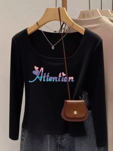 Slim Fit Long Sleeve Pure Cotton Base Shirt Womens Spring Autumn U-Neck Print Design T-Shirt Korean Style Commute Fashion