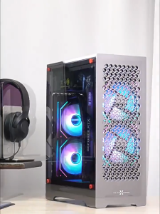 ZZAW C1 New Version MATX Computer Case for Desktop PC Mid Tower Smart Aluminum Alloy Large Side Penetration MATX Chassis In-Line Long Graphics Card ATX Power Supply 240 Water-cooled Large Hard Drive