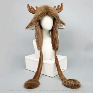 Christmas Elk Antler Velvet Hat Autumn and Winter Warm Cute Fur Ear Protection Fluffy Hat Soft Snow Cap Furry Cap Hat