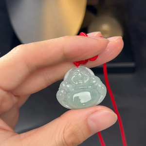 TIMESWIND Natural Original Myanmar A-type Jade Light Green Laughing Buddha Pendant Women Necklace Fashion Jewelry with Certificate