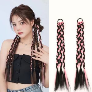 MELEDE Wig Kepang Manis dan Keren - Wig Ekor Kuda dengan Warna Cantik dan Trendi untuk Wanita Kepang Tinju Untuk Wanita Dengan Rambut Panjang Ekor Kuda Tinggi Gadis Manis Dan Keren Kepang Kotor Kepang Panjang Sorotan Wig Kepang Warna-warni Boxing Braid