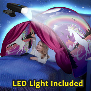 【Fast shipping】Kids Dream Bed Tents with LED Light Included Children Boys Girls Night Sleeping Foldable Tent Playhouse Unicorn Space Dinosaur Children play tent Childrens toy room