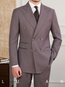 Commuter Slim Fit Business Casual Stripe Double Breasted Suit Jacket