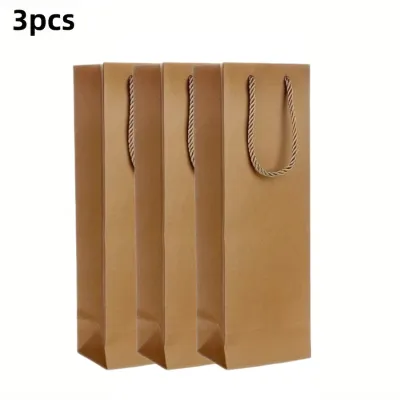 3pcs Solid Color Red Wine Gift Bag Wedding Festival Party Champagne Whiskey Paper Bag Handheld Packaging Bag