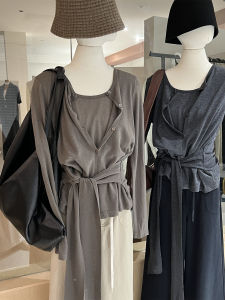 เสื้อสเวตเตอร์ถักผู้หญิงแขนยาวบางสไตล์เกาหลี เอวเข้ารูป ดีไซน์ผูกเชือก ดีไซน์เก๋ไก๋ สวมใส่สบาย เสื้อตัวบน