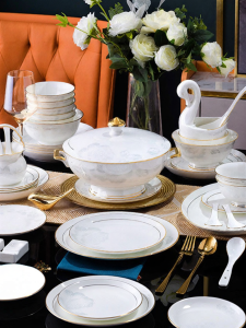 mornenjoy | Elegant European Style Bone China Tableware Set Gold Edging