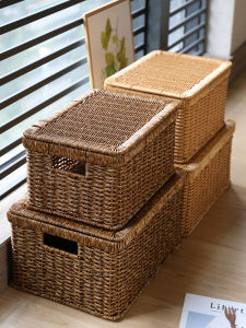Home Use Plastic Wicker Weaving Flip Cover Storage Basket Cabinet Organizer Creative Car Storage Box Kens Storage Box