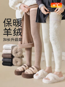 Thickened Fleece Leggings Knee High Socks Womens Winter Anti-slip Long Tube Socks Warm Home Clothes Solid Color Knee Pads
