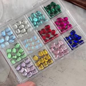 120Pcs 3D Colorful Rectangle Nail Art Rhinestones Sparkle Glass Diamond Nail Charms DIY Crafts Clothes Shoes Manicure Accessorie