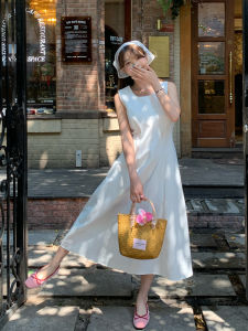 Stunning White Sleeveless Womens Dress Summer New Korean Design Waist Cinching Slimming Long Skirt High Waist A-Line Dress