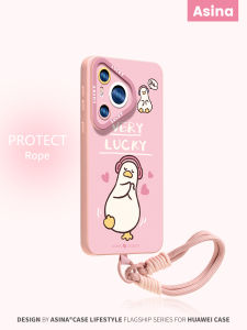 Ultra-Thin Liquid Silicone Phone Case for Huawei Pura80 P60 P70 P40 pro Cute Duck Design with Lanyard Protective Cover for Women