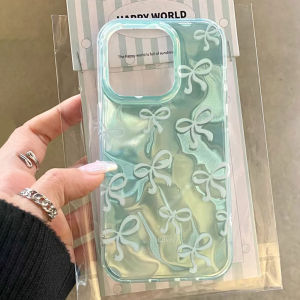 เคสโทรศัพท์ลายโบว์สีเขียวรูปหัวใจสำหรับผู้หญิงและเด็กผู้หญิง ใช้ได้กับ iPhone 17 Air 16 16e 15 14 13 12 Pro Max 7 8 Plus X XS XR SE 2022 2020