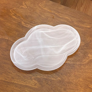 New Chinese Style Dessert Plate White Foggy Hawthorn Flower Glass Tray Advanced Sense Cake Display Dinner Plate Irregular Shape