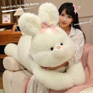 Butterfly Knot Plush Rabbit Doll Sleeping Pillow Soft Stuffed Toy Doll Gift for Girls Cute Huggable Snuggly Fabric Toy