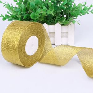 4cm Gold Silver Onion Ribbon (22 Meters/Roll) Silk Satin Organza Ribbon Wedding Decorative DIY Christmas Gift Bow Gift Supplies