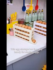 4-Tier Egg Storage Box Rack 30 Eggs Capacity Automatic Self-Sliding Can Be Placed In The Refrigerator White