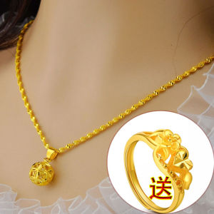 Classic Gold Beaded Necklace for Women 18K Yellow Gold Jewelry Clasp Bone Chain Ball Pendant Chain Wedding Accessories