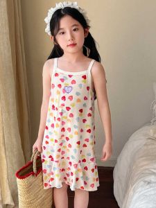 Girls Summer Plaid Ice Silk Strap Dress Tulle Hemmed Princess Fish Tail Skirt Childrens Clothing Sweet Style Ages 2-16