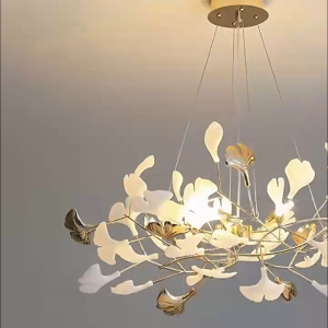 Ginkgo Leaf Living Room Chandelier LED Light Luxury Dining Room Decorative Lamp Modern Bedroom Creative Pendant Light