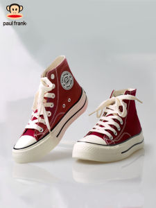 รองเท้าผ้าใบหัวสูง Paul Frank สำหรับผู้หญิง ฤดูใบไม้ร่วง 2025 รองเท้าผ้าใบสีแดงเข้มสูงพื้นหนา รองเท้าผ้าใบฤดูใบไม้ผลิ ฤดูร้อน ฤดูใบไม้ร่วง ฤดูหนาว รองเท้าผ้าใบแบบลำลอง