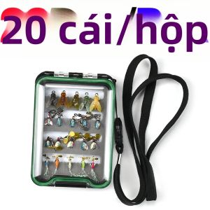Bộ 20 Mồi Câu Ruồi Siêu Nhỏ Kèm Hộp Mồi Giả Dạng Côn Trùng Móc Câu Xoay Mồi Câu Giả Dành Cho Cá Hồi Cá Rô Cá Vược Câu Suối