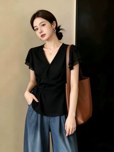 Slimming V-Neck Short Sleeve Chiffon Shirt
