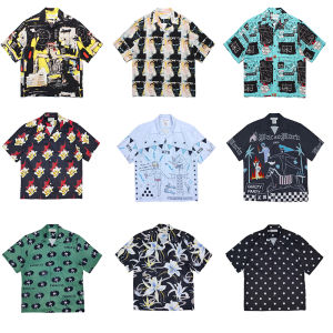 WACKO MARIA 24JEAN-MICHEL BASQUIAT Graffiti Hawaii Short Sleeve Shirt Loose Fit Printed Button down Rock Style Cuban Collar