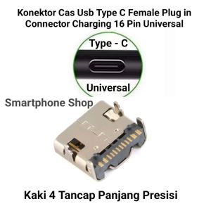 Konektor Cas Usb Type C Female Plug in Connector Charging 16 Pin Universal