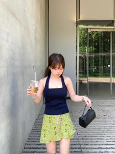 Green Floral Print Sash A-Line Mini Midi Skirt Womens Summer New Style High Waist Versatile Fabric Three-acetate Fiber Skirt