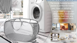 Foldable Laundry Baskets Collapsible Mesh Laundry Hamper Durable Pop Up Laundry Basket with Side Pocket and Reinforced Carry Handles Dirty Clothes Hampers for Laundry Easy to Carry & Sort for Dorm Home Kids Room Travel