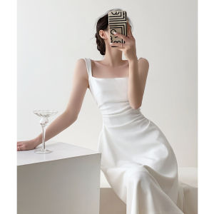 Elegant Sleeveless Square Neck White Dress