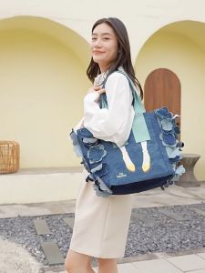 Miszapatos Fashionable denim tote bag with large capacity contrasting color and non contrasting bag ins niche shoulder bag