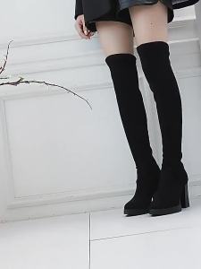 Hong Kong High-Heeled Thigh Boot Women over the Knee Skinny Boots 2024 New Autumn and Winter High Leg Boot Thick Heel Pointed over-the-Knee Stretch Boots