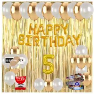 Set Dekorasi Pesta Ulang Tahun Anak Banner Foil Cetak Happy Birthday Gold Balon