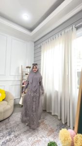Uniwafda Gamis Muslim Syari Set Khimar Pesta Jumbo Brokat Tille Aruna 16