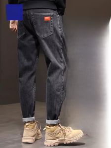 ROMON | Loose Fit Mens Fleece Lined Denim Jeans Romon Brand Youthful Style Mid Waist Long Pants Straight Leg Workwear Trousers