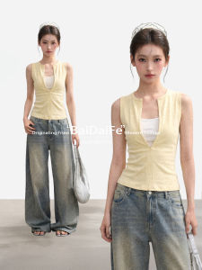 BAIDAIFEI | Yellow Adjustable Wide Straps Vest Slim Fit