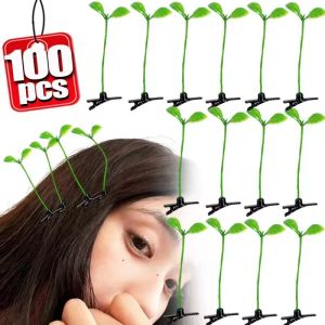 กิ๊บติดผมรูปถั่วงอกขนาดเล็กจำลอง100ชิ้นกิ๊บติดผมรูปหญ้าหน้าม้าน่ารักสำหรับเด็กปิ่นปักผมกิ๊บติดผมด้านข้างสำหรับผู้หญิงผู้ชาย