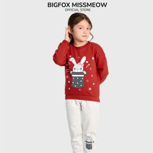 [Bộ nỉ BG dài tay 02 38] Bộ thu đông bé gái Bigfox Miss Meow bộ nỉ bông cho bé gái in thỏ trong mũ size trẻ em 345678 tuổi