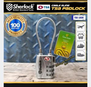 Sherlock Gembok TSA Travel Sling 3 Codes Zinc Alloy Body Original - Gembok Nomor Kabel - Sherlock Tool