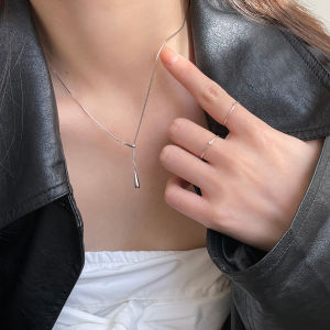 Pure Silver Waterdrop Long Pendant Necklace Womens Fashion Jewelry Luxury Minimalist High-End Feel Sweater Chain Clavicle Chain
