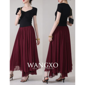 WANGXO | Chân Váy A-line Cắt Cao Bất Quy tắc Hai Lớp Organza