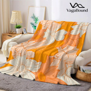 BILIBILI | Orange Daisy Print Flannel Blanket Warm Soft Halloween Christmas Decorative Couch Warm Cozy All-Season Gift