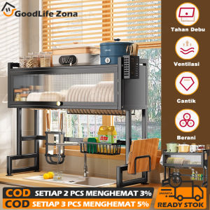 Rak Piring Wastafel/Rak Cuci Piring/Dapur Stainless Steel Multi-fungsi Dengan Penutup Rak Piring Tertutup/Rak Lemari