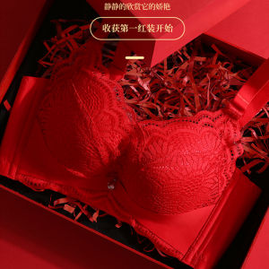 Adjustable Thickened Wirefree Bra Luxurious Style Modal Lined Lace Edge Detachable Straps Polyester Fabric Gathered Design