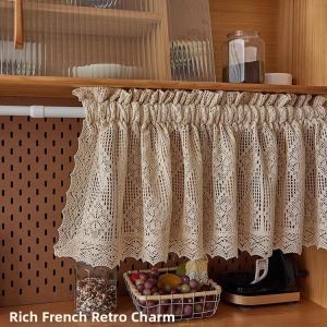 French Retro Cotton Crochet Doorless Cabinet Concealment Curtain